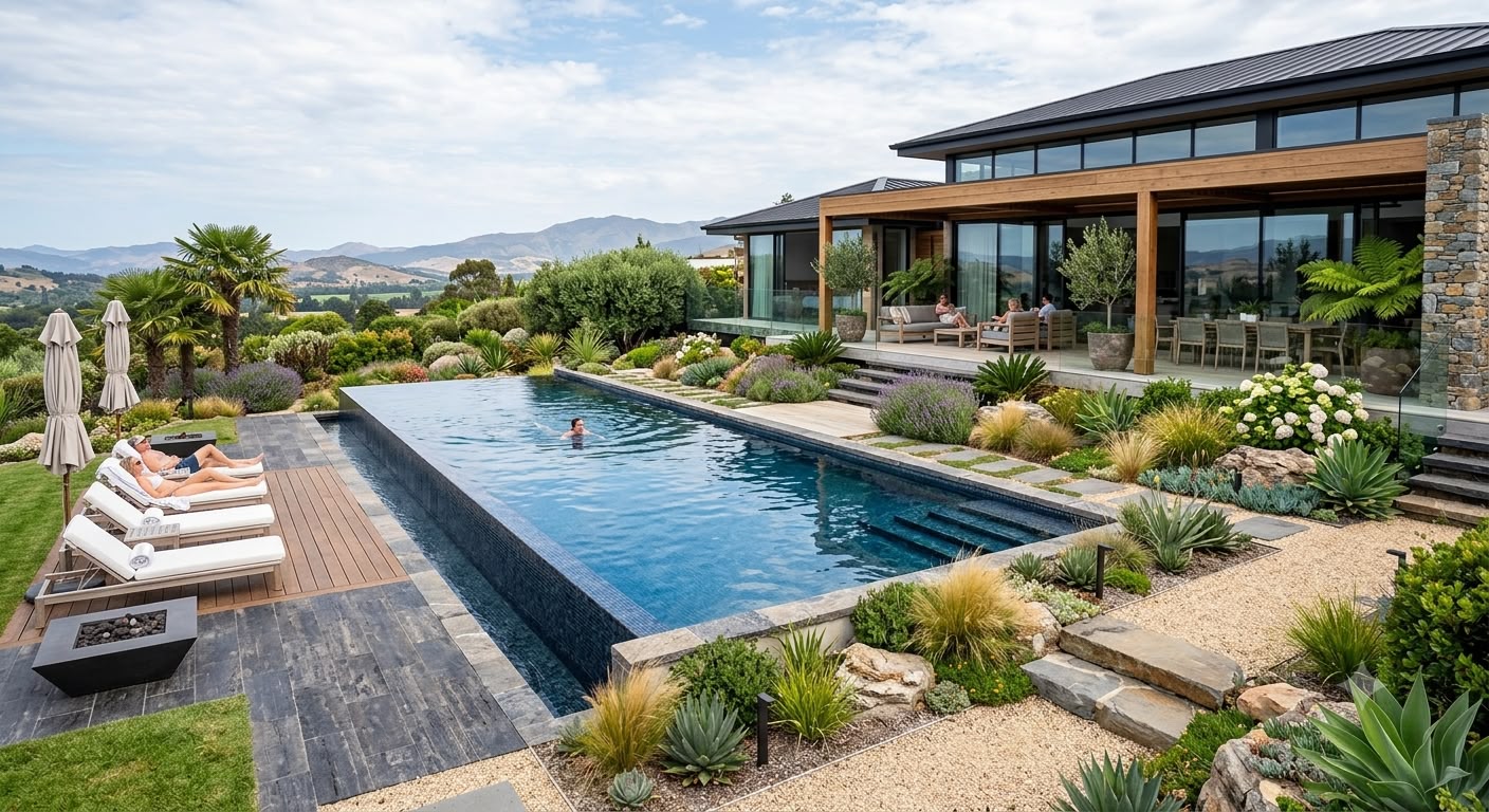 Pool area landscaping and patio surround